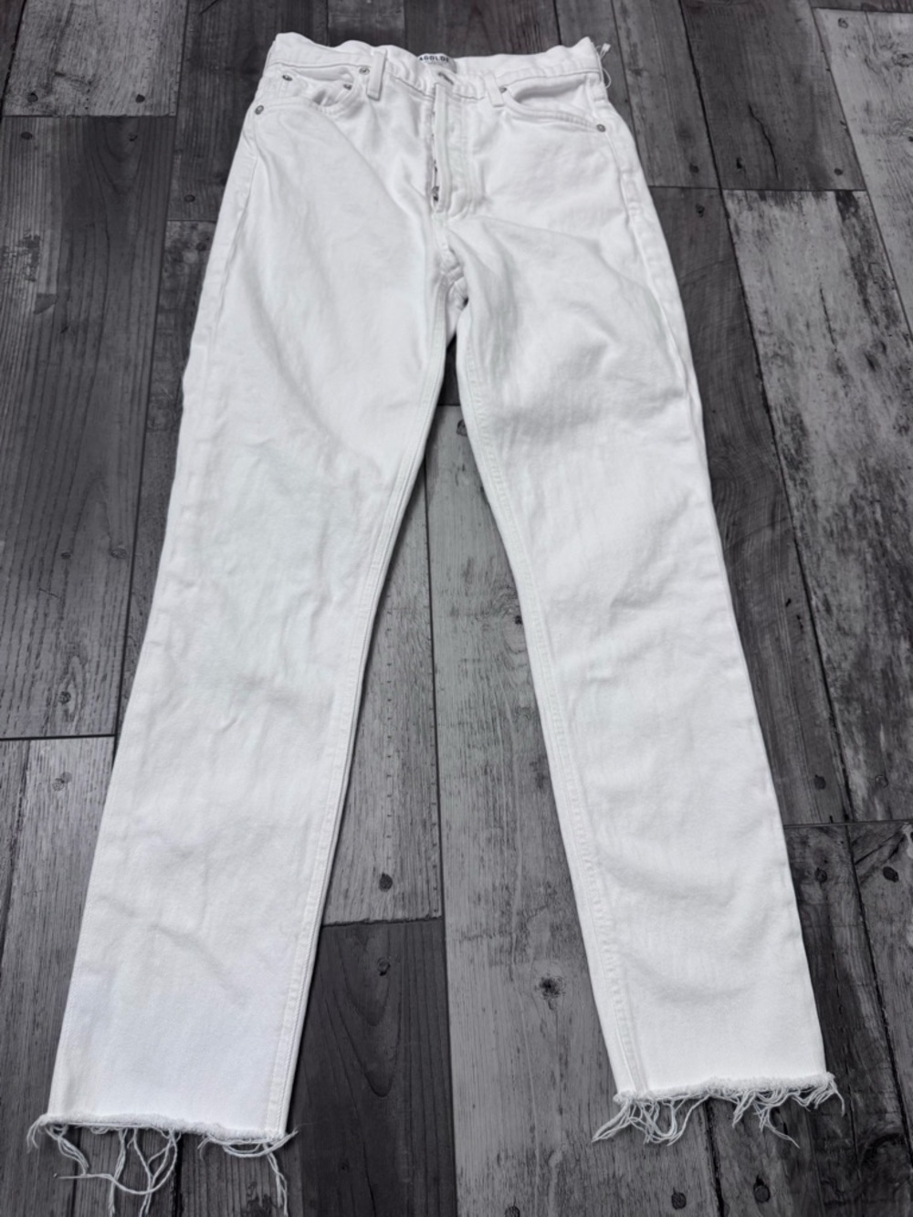 Agolde Women’s Nico High Rise Jeans White Denim Button Fly 25